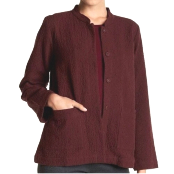 Eileen Fisher Jackets & Blazers - Eileen Fisher Organic Cotton Textured Jacket Size M Burgundy Italian Fabric